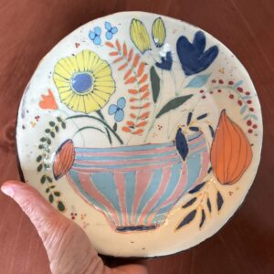 Pink and Blue Flower Vase Plate